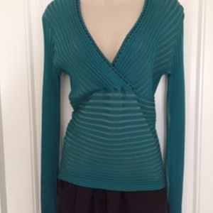 Teal beaded ribbed top, Embellished.